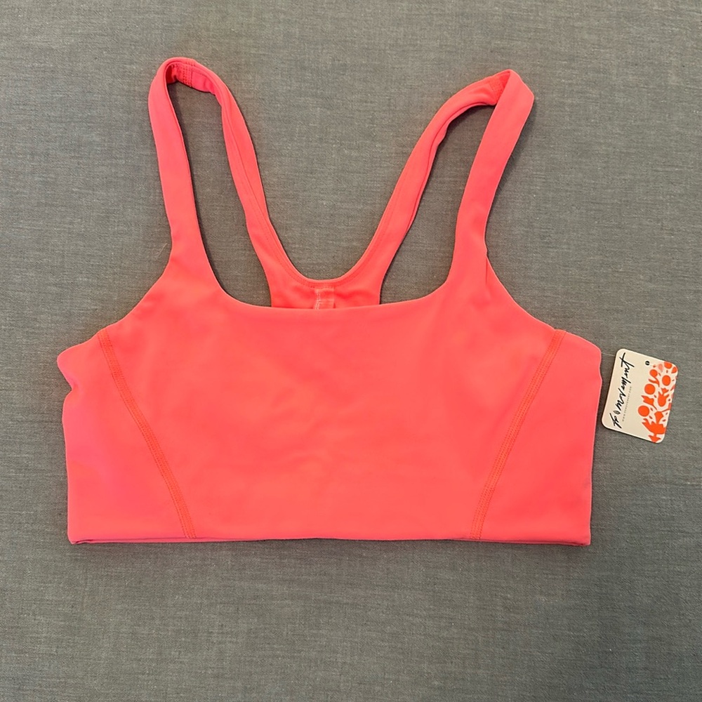 NWT Free People Movement Never Better Square Neck Sports bra. Size S. Neon Coral